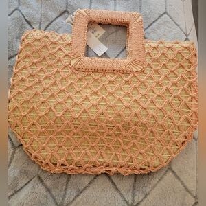 ANewDay Handbag Womens PinkWovenPaper Boho Coquette Coastal Cruisebag Beachbag